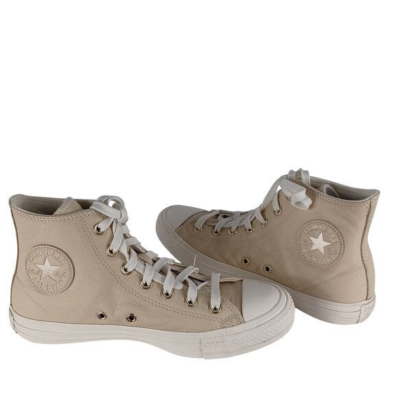 Converse Chuck Taylor All Star High-Top Sneakers Beige Leather Women's Size 8 - Picture 9 of 10